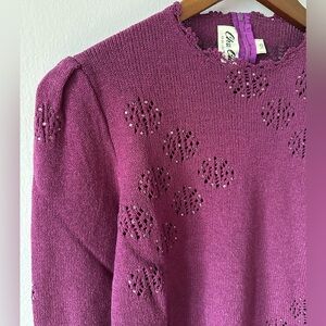 Vintage Chu Chi knit sweater purple sparkle glitter mauve 3/4 sleeve fall long